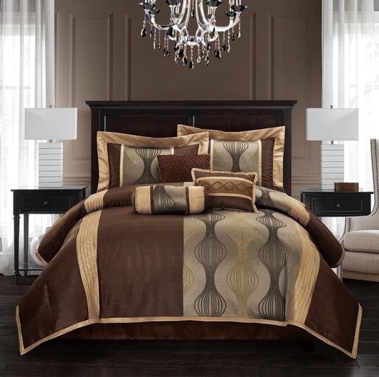 Lanco Brown Comforter Set , Queen Size , 7 Pieces Fashion Jacquard Bedding Set