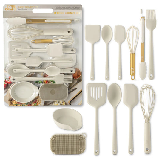 Thyme & Table 12- Piece Silicone Cooking Utensil Set, Taupe