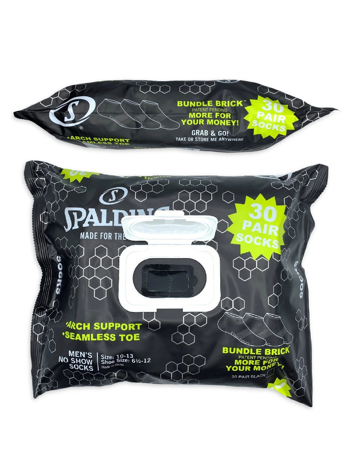 Spalding Men's Black No-Show Socks, 30-Pack, Sizes 6.5-12