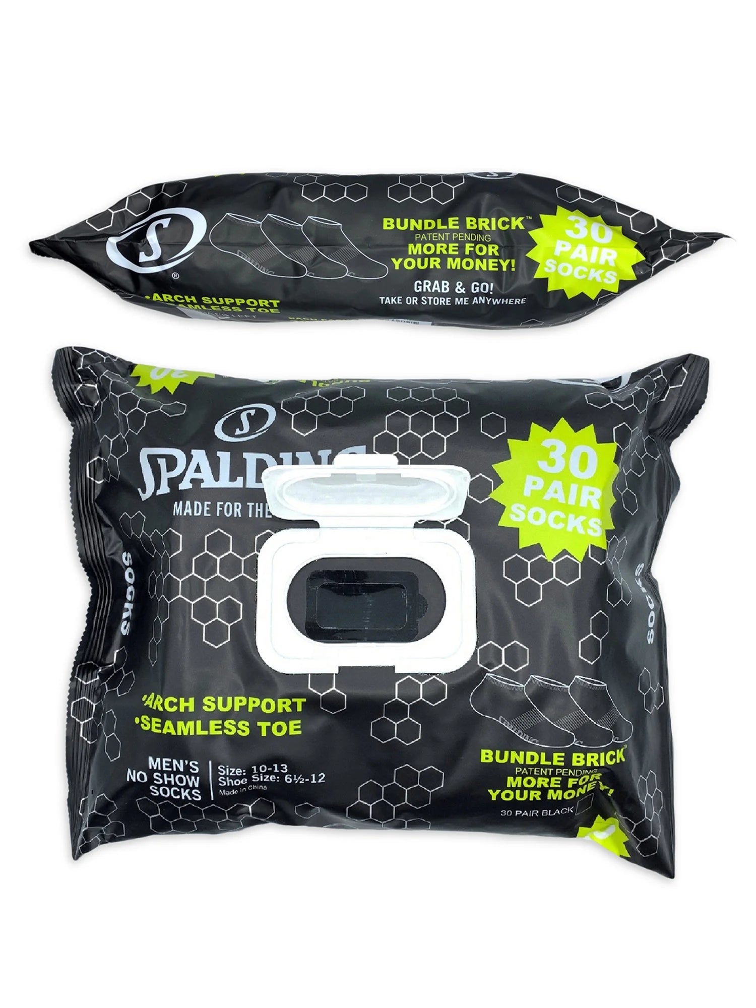 Spalding Men's Black No-Show Socks, 30-Pack, Sizes 6.5-12