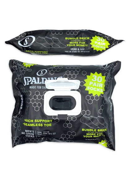 Spalding Men's Black No-Show Socks, 30-Pack, Sizes 6.5-12