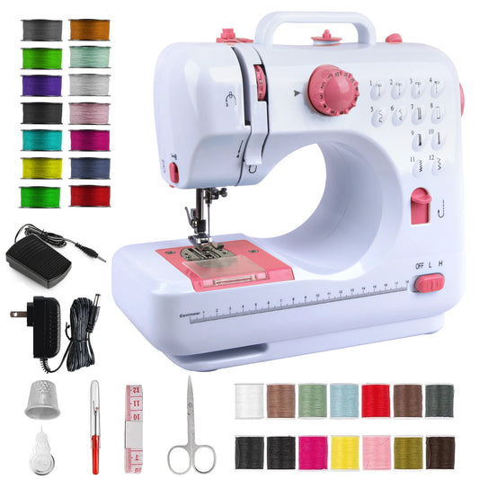 BCOOSS Sewing Machine for Beginner Multi-Functional Portable Machine with 12 Built-in Stitches,Pink