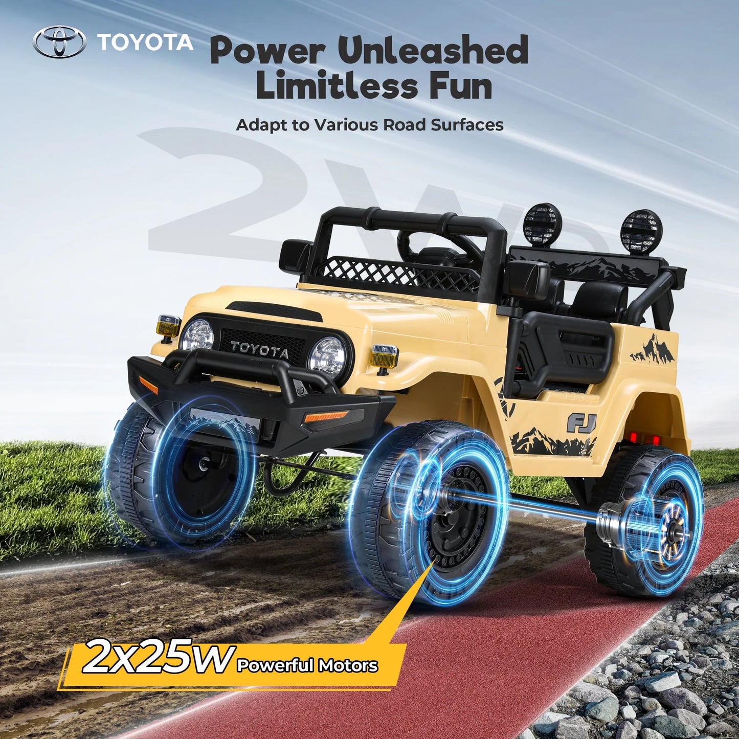 FUNTOK Licensed Toyota FJ Cruiser 12V 7AH Kids Electric Ride on Truck Battery Powered Car Toys 3 Speeds with Parent Remote Control,Spring Suspension & Slow Start