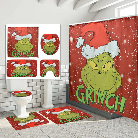 Christmas Shower Curtain Set How The Grinch Stole Christmas Shower Curtain with 12 Hooks Bathroom Set, Holiday Home Decor (70x70 Inch)