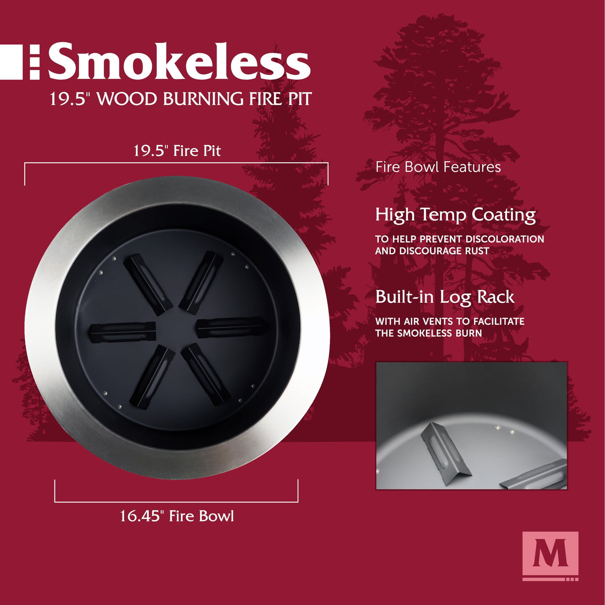 Muskoka 19.5" Stainless Steel Smokeless Wood Burning Fire Pit with Protective Cover