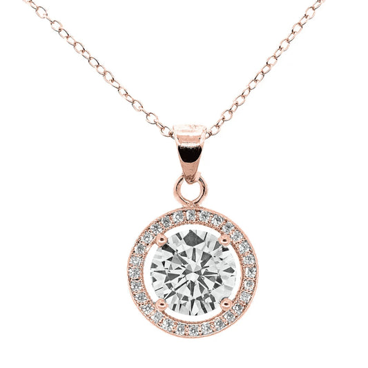 Cate & Chloe Blake 18k Rose Gold Plated Halo Pendant Necklace with Simulated Crystals for Women