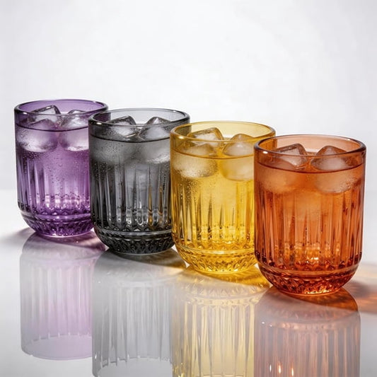 Vintage Ribbed Colored Glass Tumblers, Set of 4